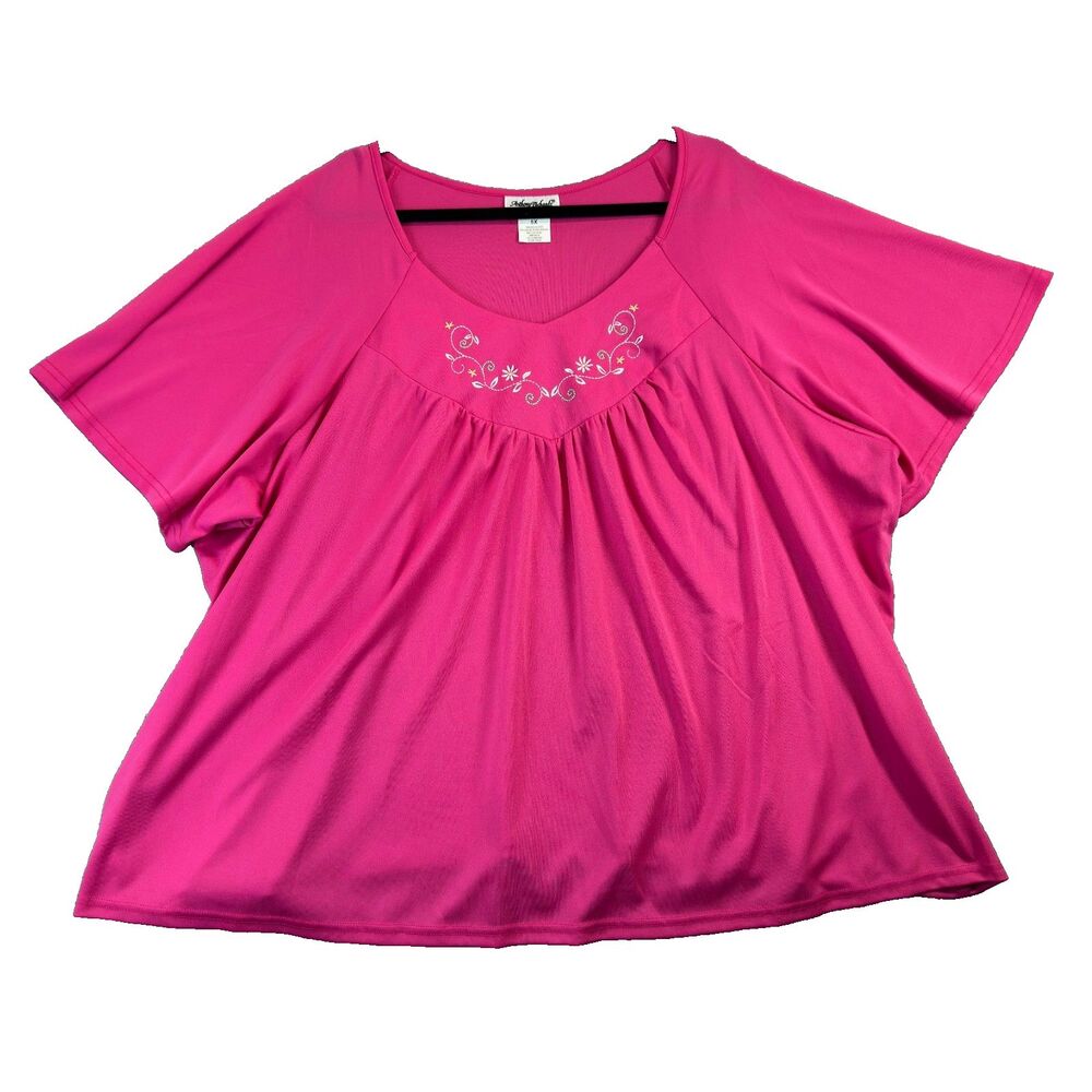 Anthony Richards Blouse Womens 5X Pink Floral Short Sleeve Plus Size Casual Top